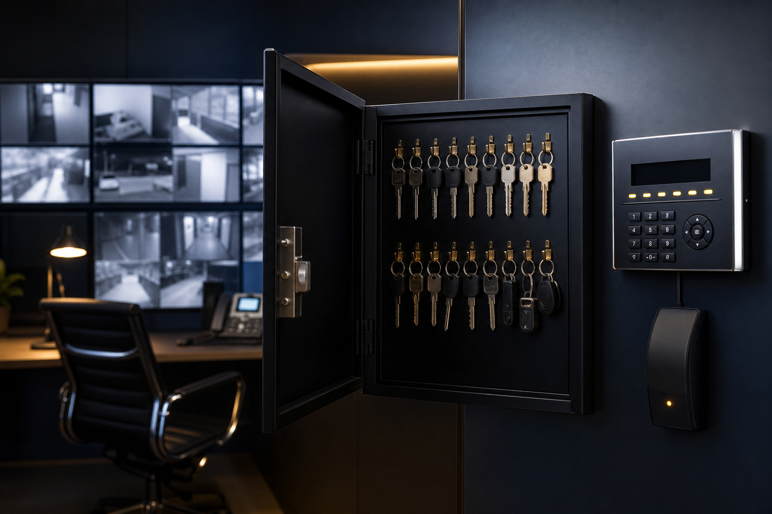 Secure key storage and alarm response equipment